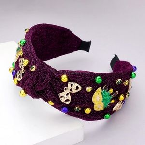 Green Purple Headband Sparkle Hair Face Masquerade Mask Beaded Gold Mardi Gras